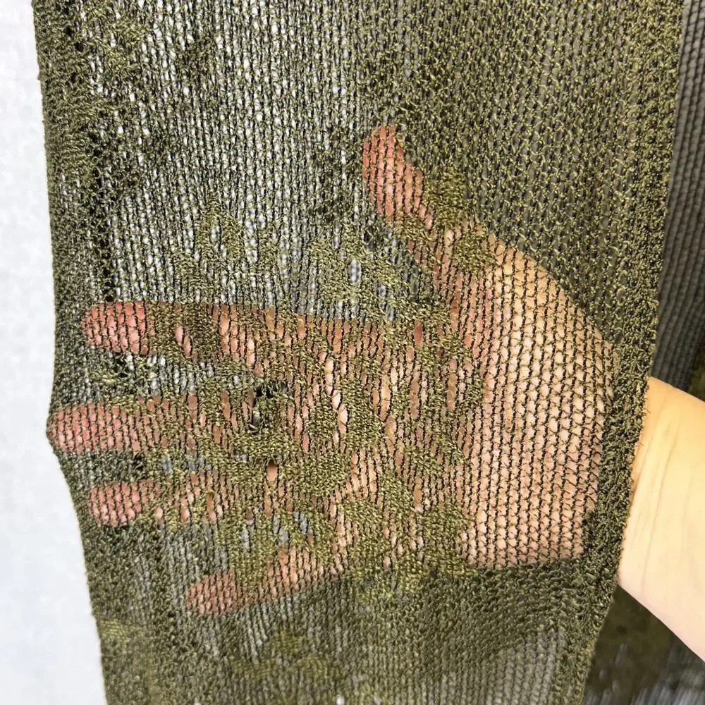 Boho Olive Green Open Knit Fringe Kimono Cardigan Cover Up Duster Crochet Top - Picture 4 of 9